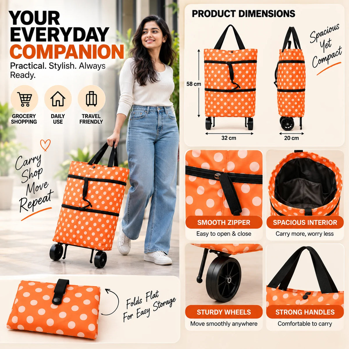 Foldable Wheel Shopping Trolley Bag