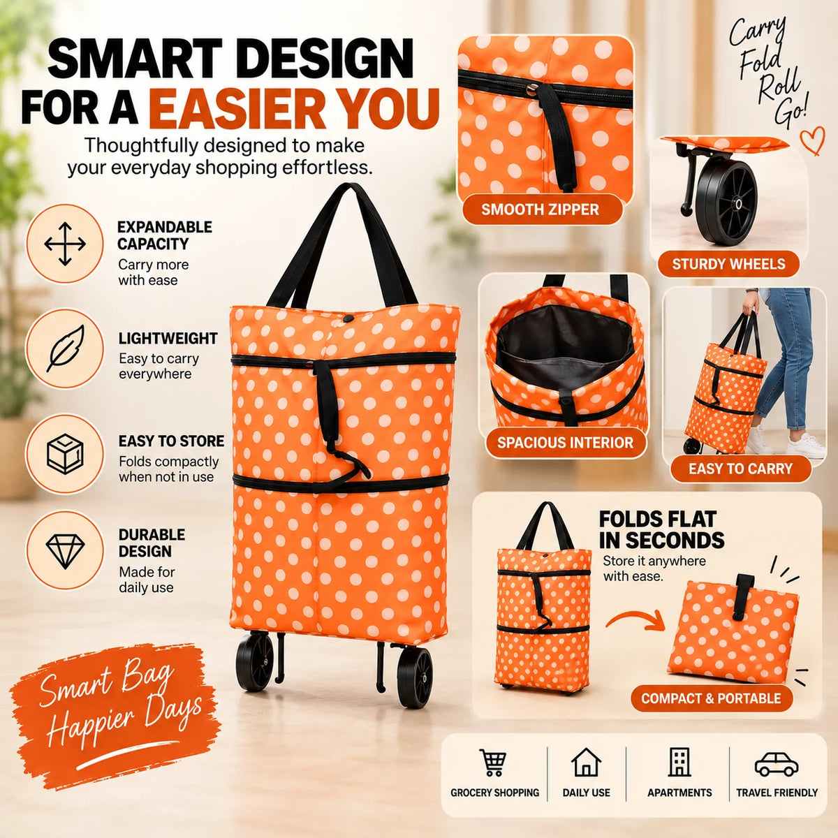 Foldable Wheel Shopping Trolley Bag