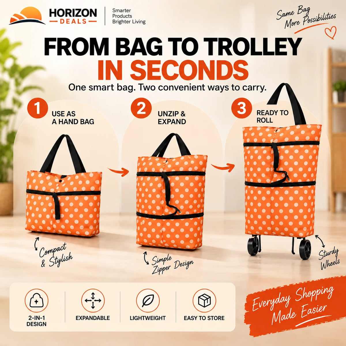 Foldable Wheel Shopping Trolley Bag