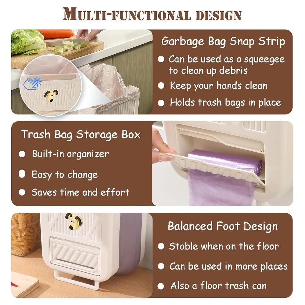 Wall Mounted Foldable Trash Can Bin